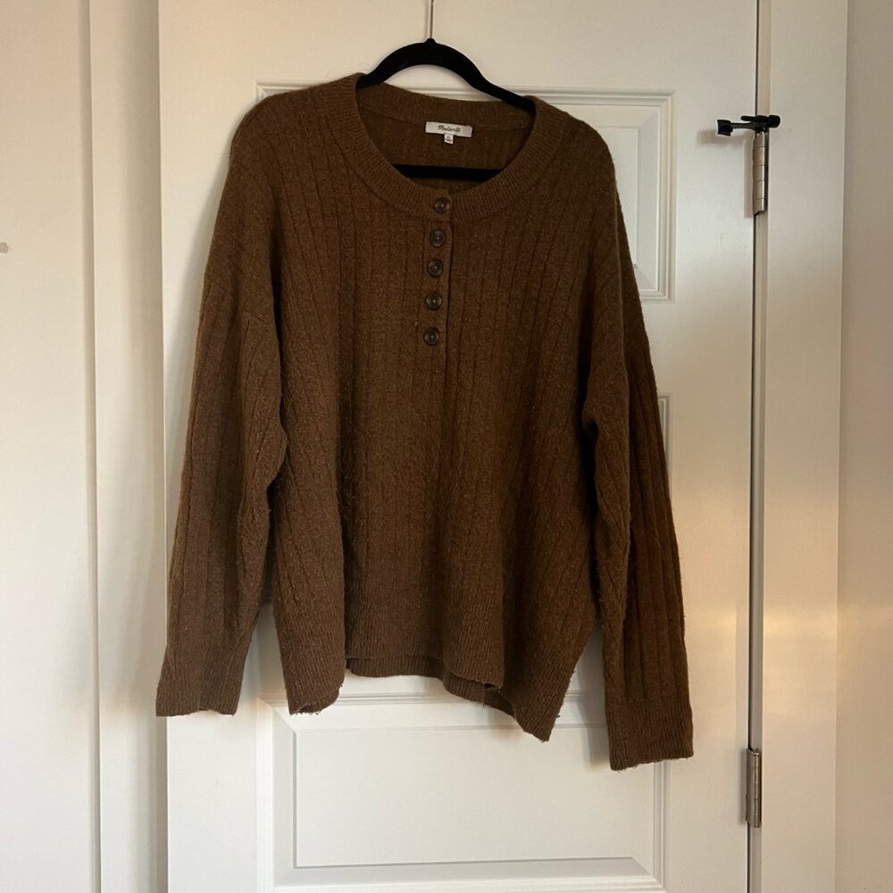 Madewell Olive/Brown Henley Fisherman Sweater